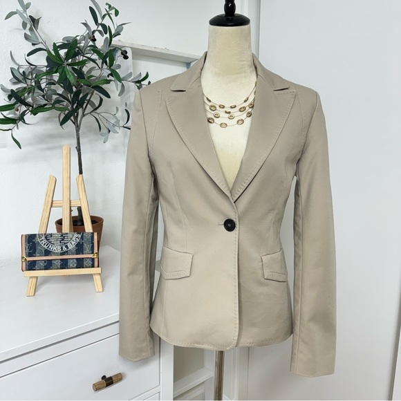Mango Beige Tan Fitted Fully Lined Single Button Suit Blazer Size 6 - Picture 15 of 15